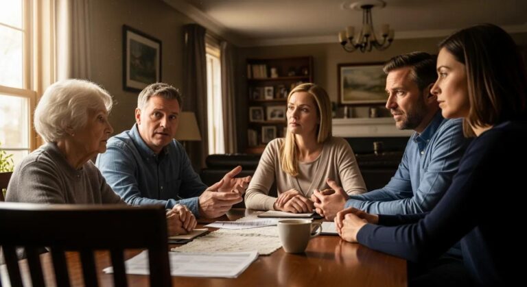 Family discussing dementia care options