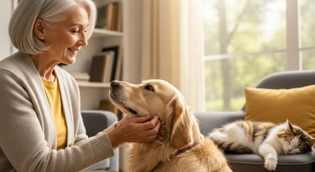 Senior enjoying time with a therapy animal