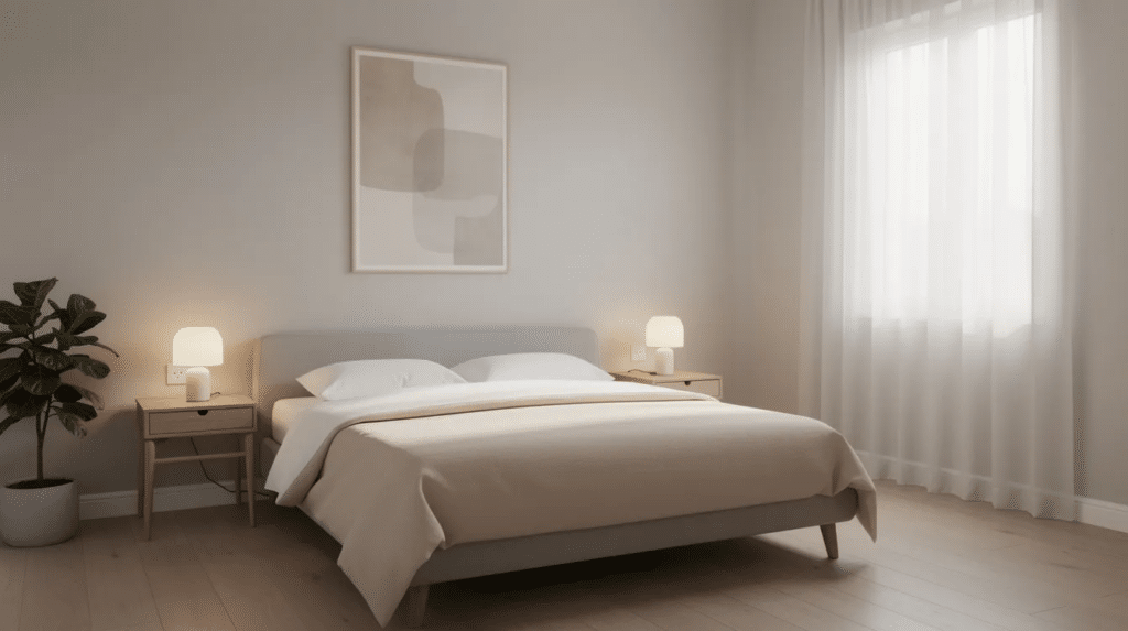 A peaceful bedroom designed for comfort and safety, reflecting how senior caregiving services in charlotte & the triangle help older adults remain independent at home with personalized daily support.