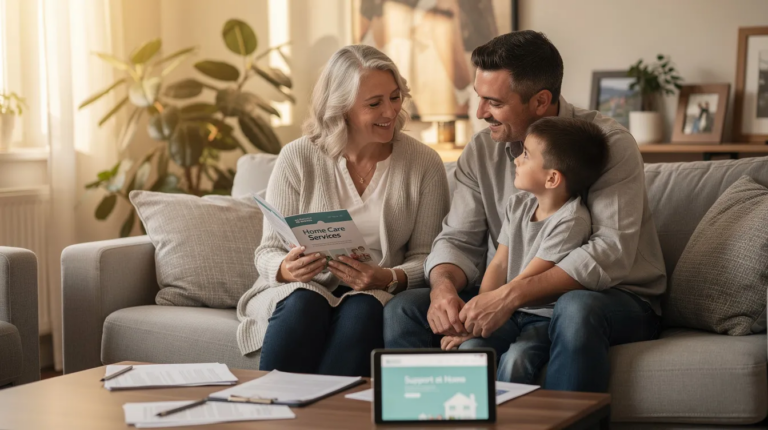 A family in a living room discussing Homecare Health Services in Charlotte, Durham/Chapel Hill & Raleigh, NCHomecare Health Services